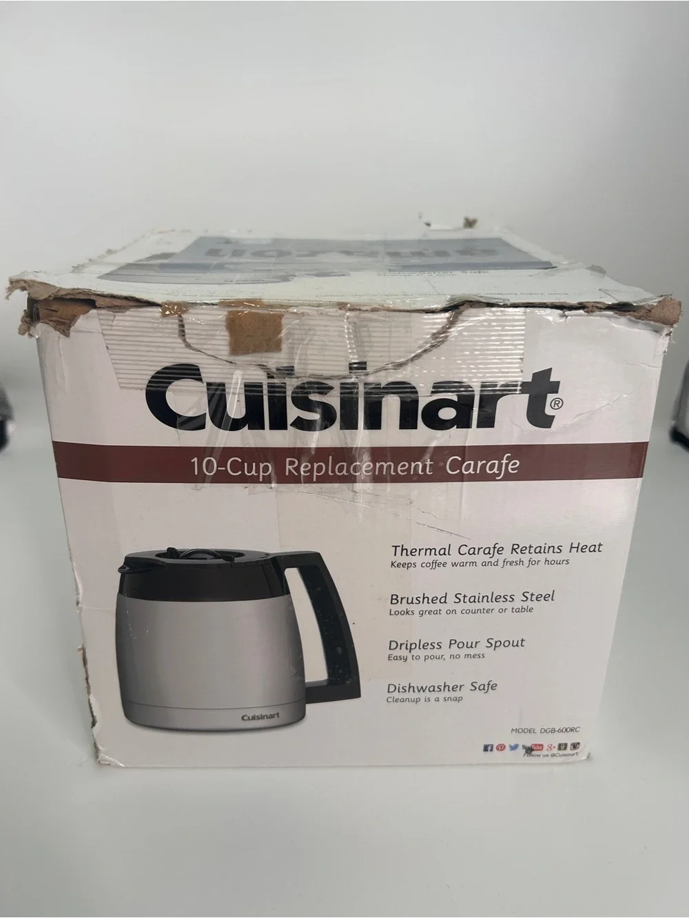 Cuisinart Stainless Steel 10 Cup Carafe with Black Handle & Lid